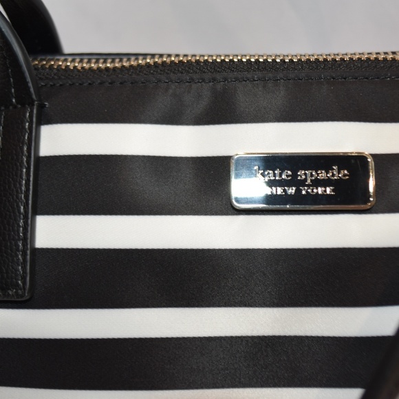 NWT AUTH Kate Spade Nylon Black &White Stripe Tote - Picture 2 of 6
